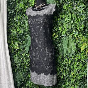 ALEX MARIE Dress Women 10 Gray Black Sleeveless Lace Sheath Round Neck‎ 2000